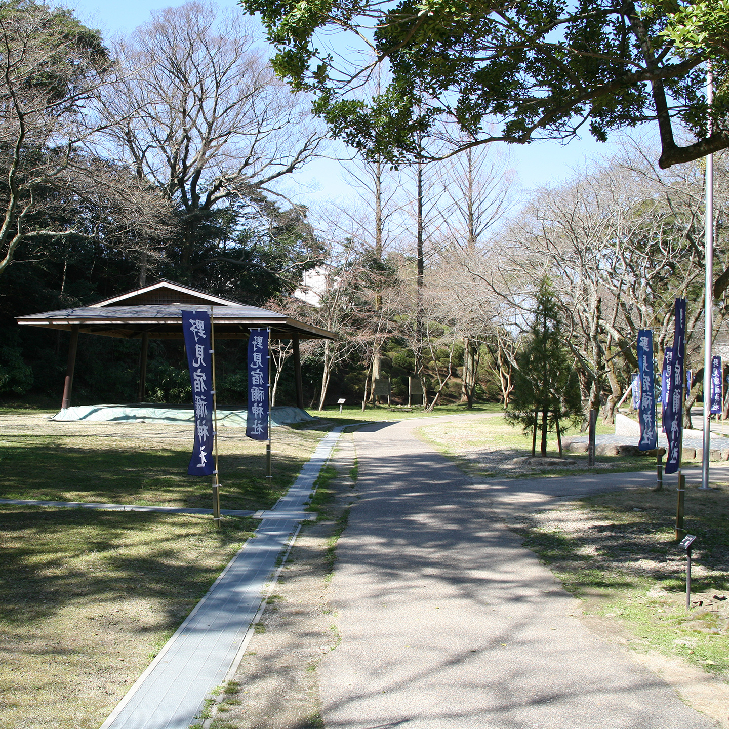 相撲の始祖「野見宿禰命（のみのすくねのみこと）」を祀る神社。神苑に土俵が見える