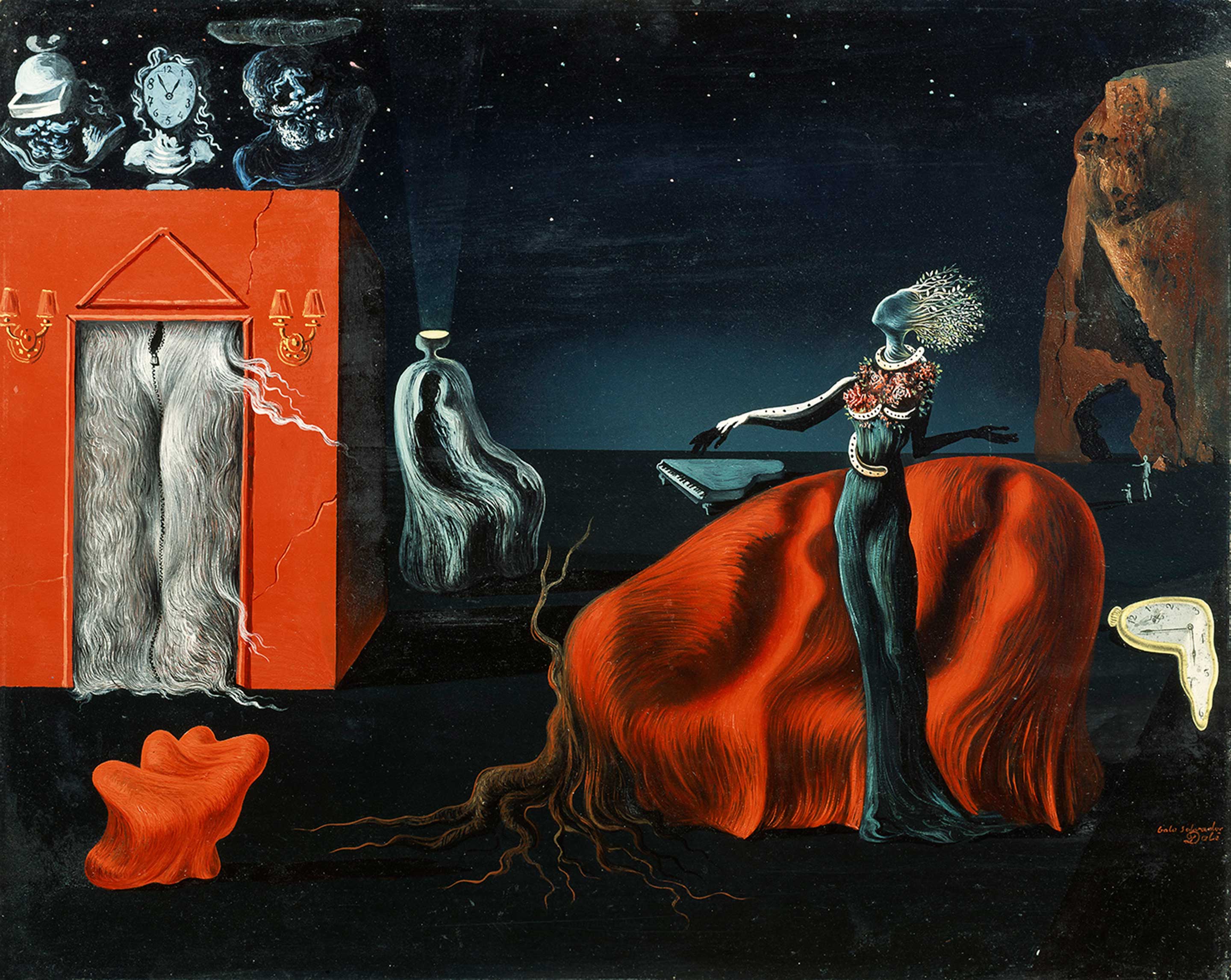 サルバドール・ダリ 《奇妙なものたち》 1935 年頃、40.5×50.0 cm、板に油彩、コラージュ、ガラ=サルバドール・ダリ財団蔵 Collection of the Fundació Gala-Salvador Dalí, Figueres © Salvador Dalí, Fundació Gala-Salvador Dalí, JASPAR, Japan,2016. 