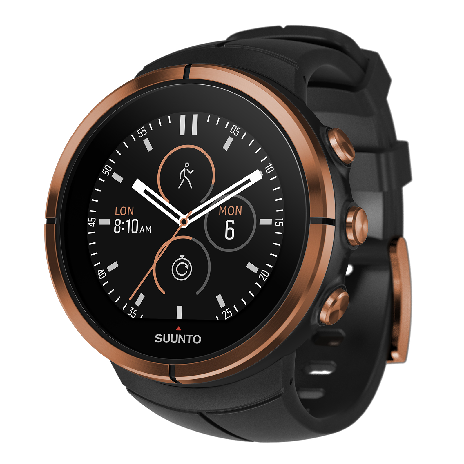 「SUUNTO SPARTAN ULTRA」シリーズの最新チタンモデル「COPPER(カッパー)」（本体価格105,000円＋税）。最も硬度の高いグレード5チタンと、傷に強いサファイアクリスタルガラスを採用している。